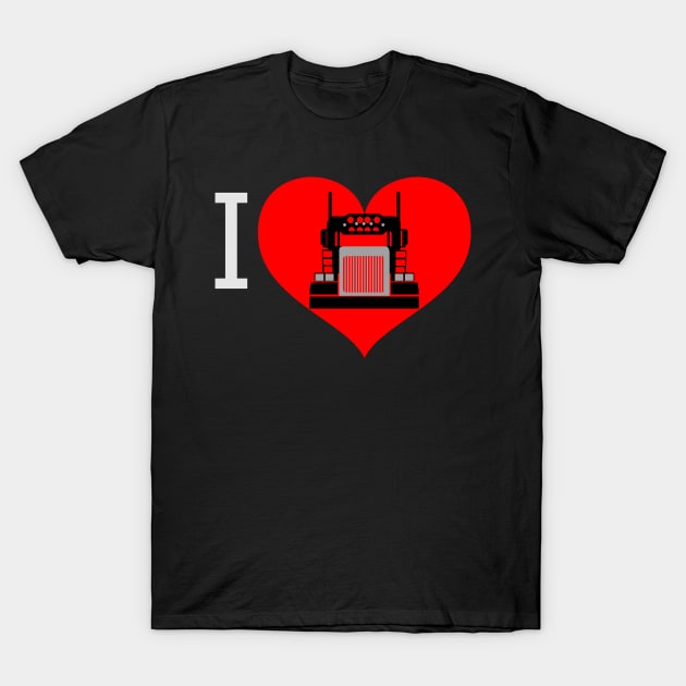 I Love Big Trucks Heart 18 Wheeler Semi Truck Transport Trucker Valentine Trucking Valentines Day T-Shirt by Carantined Chao$